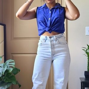 Papaya Blue Raw-Edge Tank - S